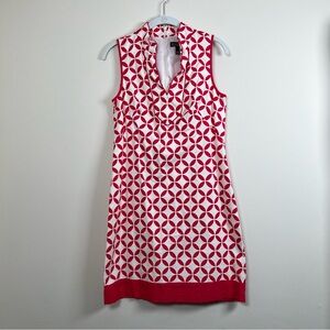 Jessica Howard Geometric Print Dress Sleeveless V Neck Pink White Size 4‎